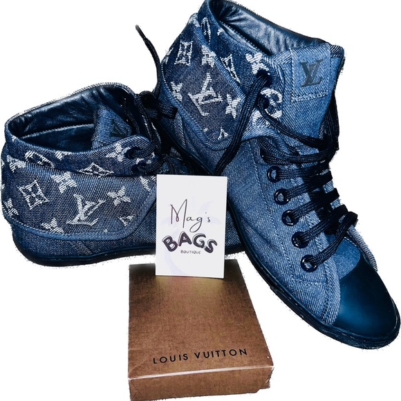 Louis Vuitton: Denim LV Monogram Brea High Top Sneakers - Picture 2 of 16